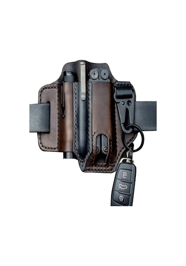 Geeksen Kemer İçin Çok Amaçlı Alet Kılıfı, Erkekler İçin Deri Edc Cep Düzenleyici, Kalemlikli Leatherman Kılıfı, Anahtarlık, El Feneri Kılıfı, Edc Deri Kese Kahverengi