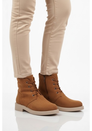 Aspor Taba Süet Bağcıklı Fermuarlı Kadın Topuklu Bot Çok Renkli