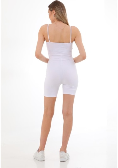 Penyebizden Kadın Body İp Askılı Şort Tulum-beyaz