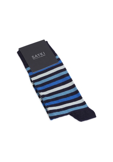 Mavi Pamuklu Çizgili Soket Çorap 17142024a006 034 Antrasit - Gri