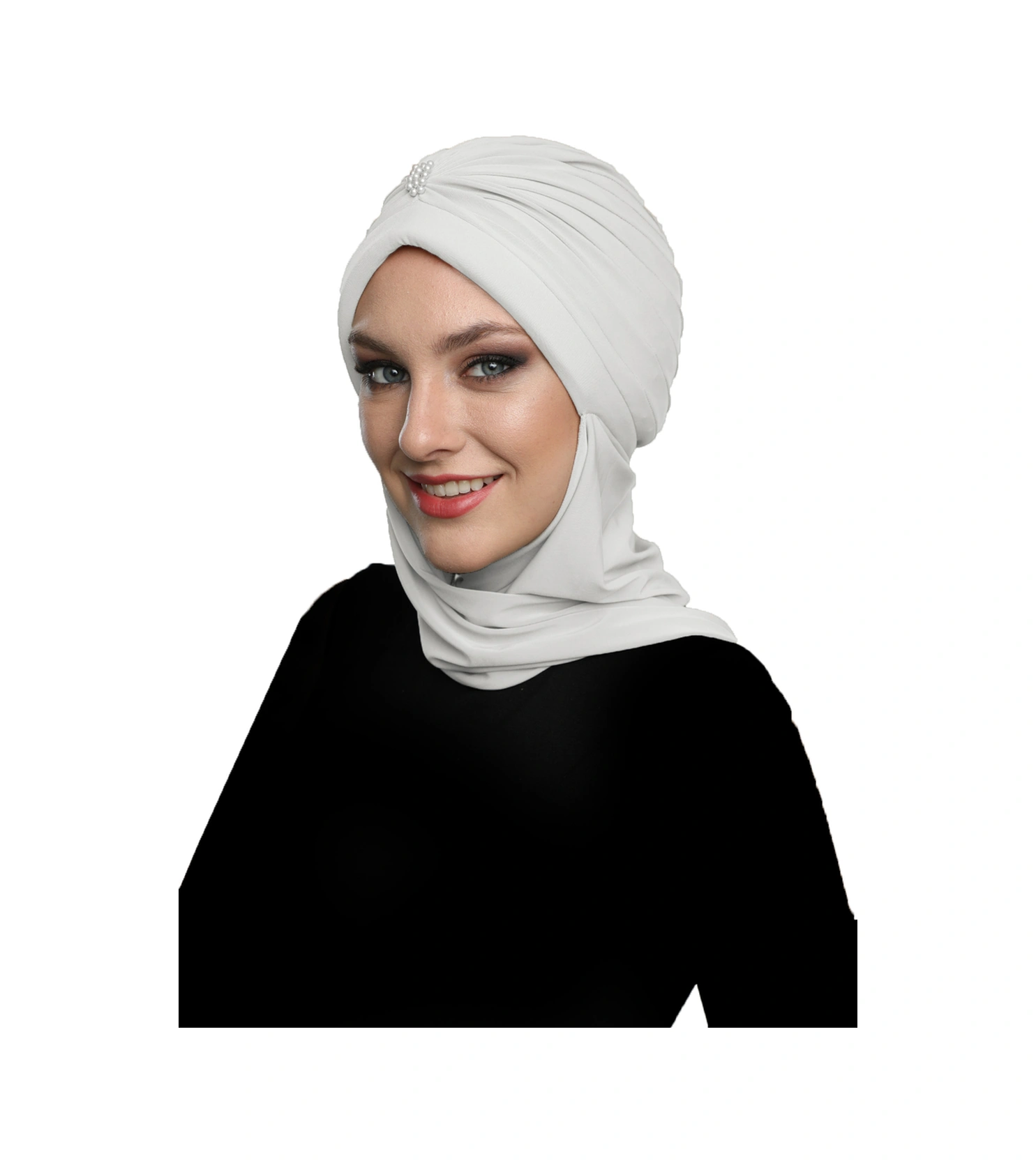 Incili Atkılı El Işi Inci Işlemeli Krem Hazır Türban Tesettür Bone Krem