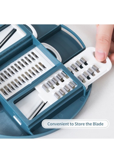 Neevoyu Mavi Çok İşlevli Kalın Dairesel Süzgeçli Sebze Dilimleyici 6 Bıçak/12 Fonksiyon - Paslanmaz Çelik Bıçaklar, Eldiven, Süzgeç Sepetiyle Mavi