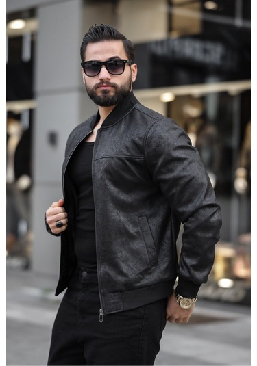 Erkek Süet Kolej Ceket Siyah Napa