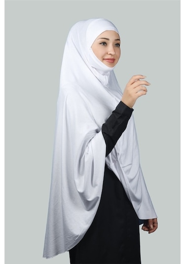 Altobeh Hazır Türban Peçeli Pratik Eşarp Tesettür Nikaplı Hijab - Namaz Örtüsü Sufle (5XL) - Beyaz