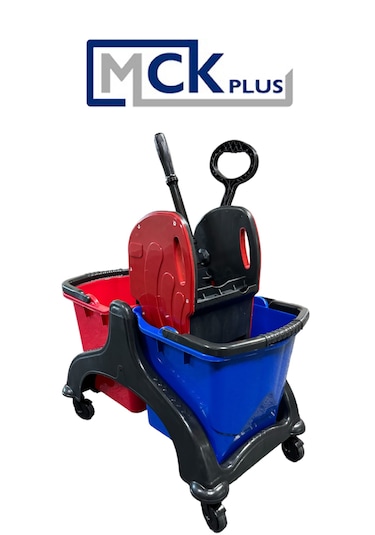 Çift Kovalı Plastik Temizlik Paspas Arabası Islak Mop Set 12 Li