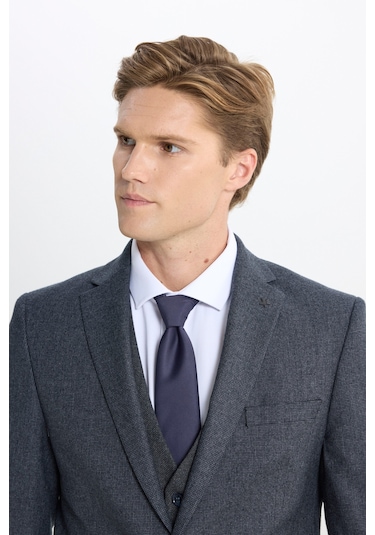 Ac&Co / Altınyıldız Classics Erkek Antrasıt Slim Fit Dar Kesim Mono Yaka Kaz Ayağı Desenli Kapak Cepli Yelekli Takım Elbise Antrasıt Antrasit