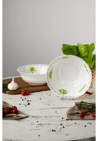 Korall Verdi Markası, Opal Camdan Üretilmiş, 2 Adet, 20 Cm Çapında Ve 1200 Ml Kapasiteli Salata Kabı Seti. 336326547 Beyaz
