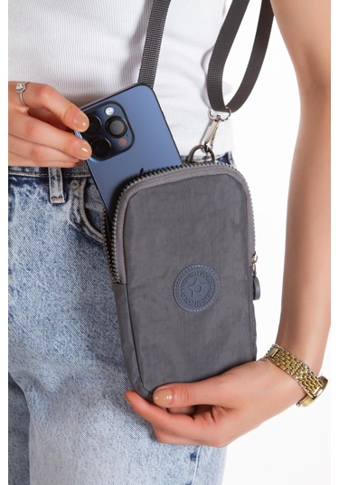 Newish Polo Suya Dayanıklı Krinkıl Kumaş Gri Kadın Çapraz Omuz Ve Bel Çantası - Kadın Gri