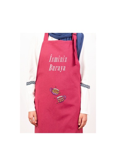 Mutfak Önlüğü Kişiye Ve İsme Özel Nakışlı Mutfak Önlüğü İkili Kupa Farklı Renkler Bordo