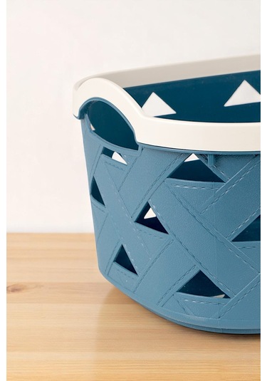 İronika 5li Dekoratif Deri Görünüm Dolap İçi Düzenleyici Saklama Kutusu Mutfak Banyo Organizer Sepet Mavi Mavi