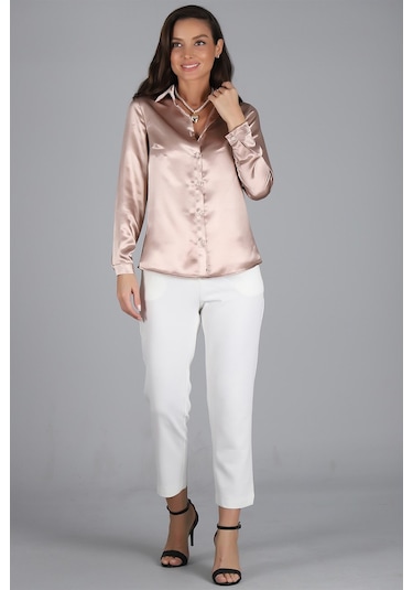 Sweetness Kadın Bej Saten Gömlek Bej