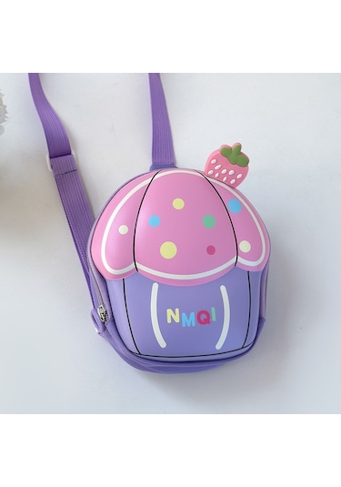 Sevimli Çapraz Kız Erkek Çocuk Cupcake Göğüs Çantası Mor