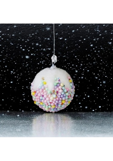 Yılbaşı Süsü Renkli Şekerli Karlı 2'li Top 10 Cm