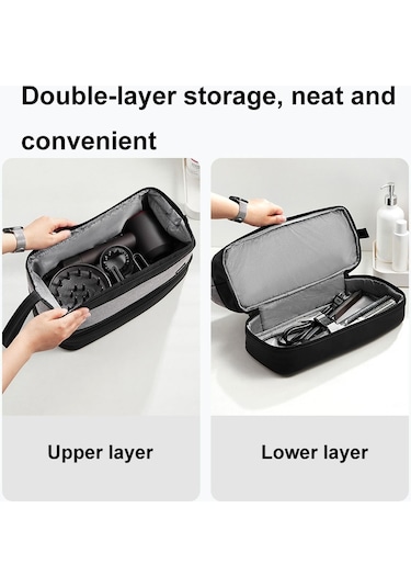 Baona Bn-ds005 İçin Büyük Kapasiteli Çift Katmanlı Saç Kurutma Makinesi Saç Maşası Saklama Çantası Siyah