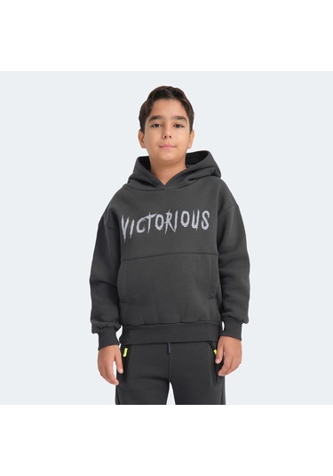 Slazenger LEXUS Çocuk Kapüşonlu Cepli Koyu Gri Sweatshirt