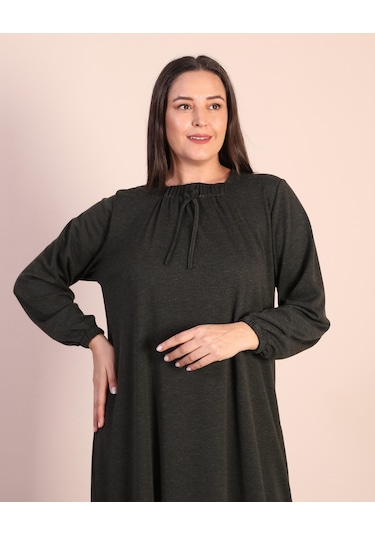 Kadin Tesettur Buyuk Beden Kare Yaka Uzun Elbise 001