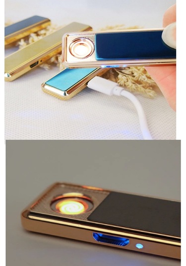 Periboia Kızaklı Gold Usb Şarjlı Çakmak Alevsiz Elektronik Çakmak