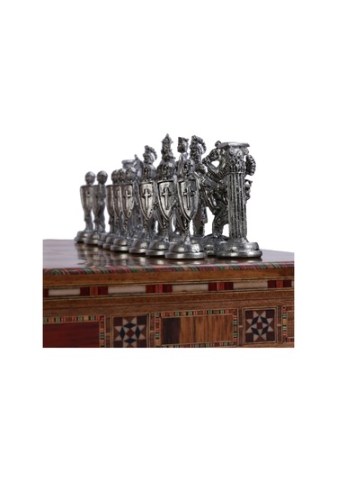 5 No. İngiliz Antik Bakır Satranç Taşları Ve Masif Ahşap Sandıklı