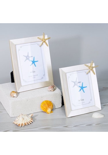 Selim 15 x 20 CM Deniz Yıldızı Çerçeve İnci Altın