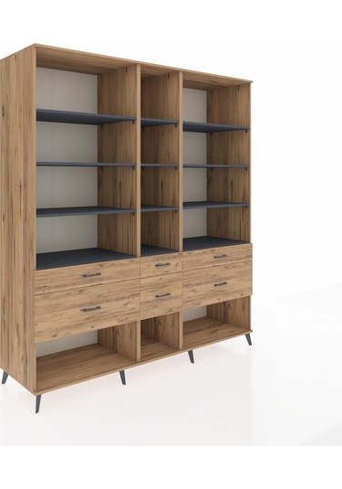 Kronos Dolap 12 Raflı 6 Çekmeceli 220x59x243 Çam-antrasit/çam Antrasıt/atlas Çam