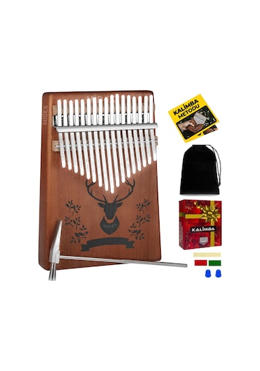 Midex KLX-456 Hakiki Maun Ağacı Kalimba 17 Çelik Tuşlu (Türkçe Metod Çanta Çekiç)