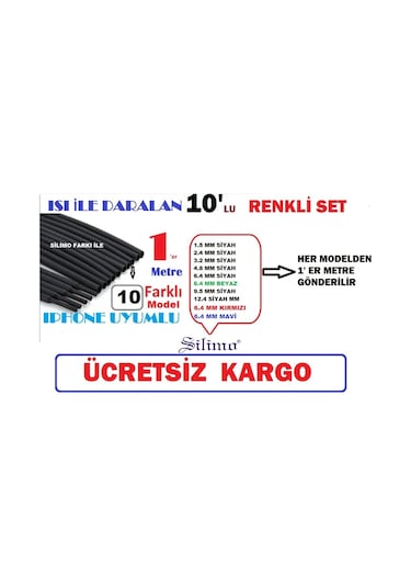 Isıyla Daralan Makaron 10'Lu Renkli Set (1'Er Metre)