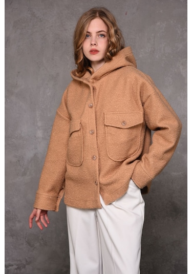 AYMERAVM - Kapşonlu Buklet Kadın Kaban - APR0304GA