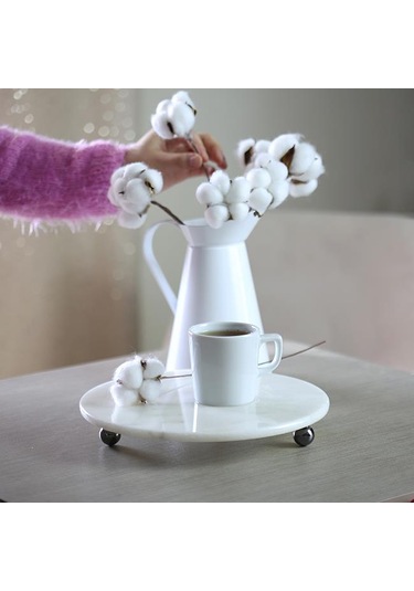 Akayev Mermer 25 CM Füme Boncuk Ayaklı Beyaz Yuvarlak Sunumluk