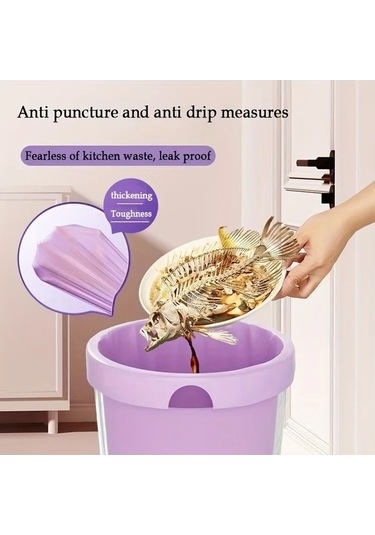 Zyzqstore 50'li Mor İpli Çöp Torbası, Mutfak, Banyo, Yatak Odası, Oturma Odası Kullanımı İçin, Ev Dekorasyonu, Temizlik Malzeme