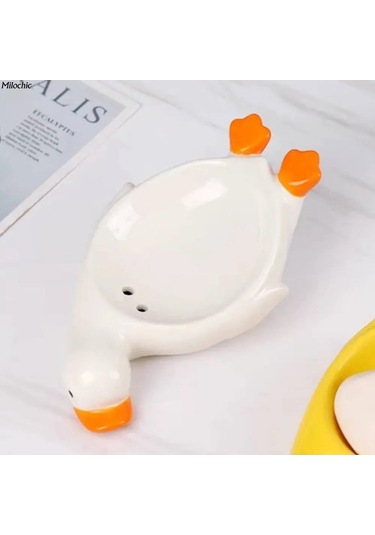 Besthome1 Seramik Ördek Desenli Sabun Tutucu, Su Geçirmez, Banyo/mutfak Dekoru, 17.5x11 Cm Sarı Sarı
