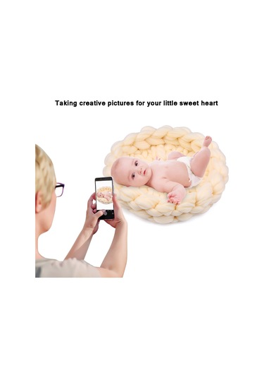 Moveevo Yenidoğan Fotoğraf Paspası Yumuşak Ve Rahat El Dokuması Battaniye 40 5cm Süt Beyazı Beyaz