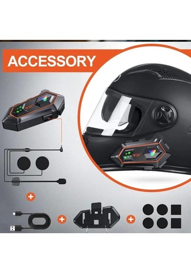 Y20 2x 1000m Telsiz Mesafeli 2 Kişi Bağlantılı Bluetooth Kask Kulaklık Fenerli İntercom