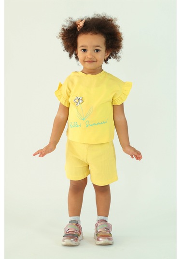 Kız Çocuk Çiçek Kabartma Nakışlı Şortlu Alt-üst Takım 001