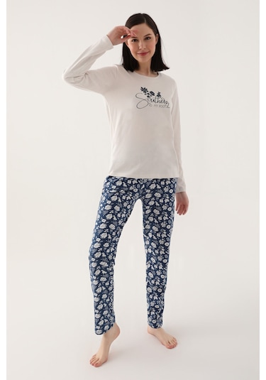 Arnetta Kadın Beyaz Uzun Kol Pijama Takımı Beyaz