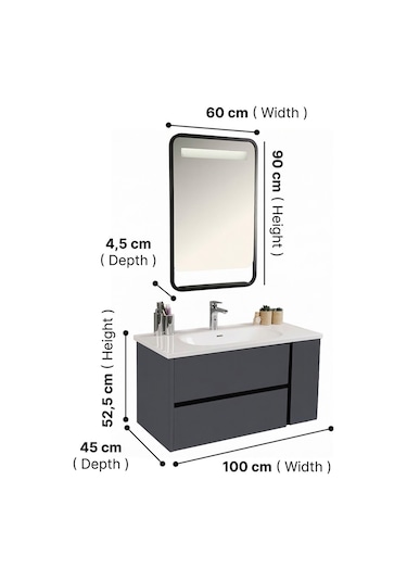 Kobos Linear 100 Cm Banyo Dolabı Seti Füme