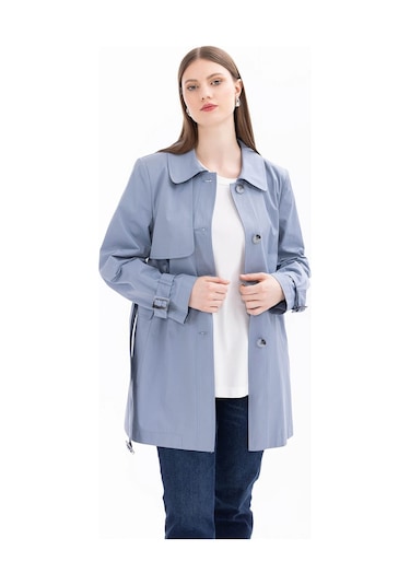 Galaxi Kadın Büyük Beden Kemerli Sport Trençkot 1002 Mavi