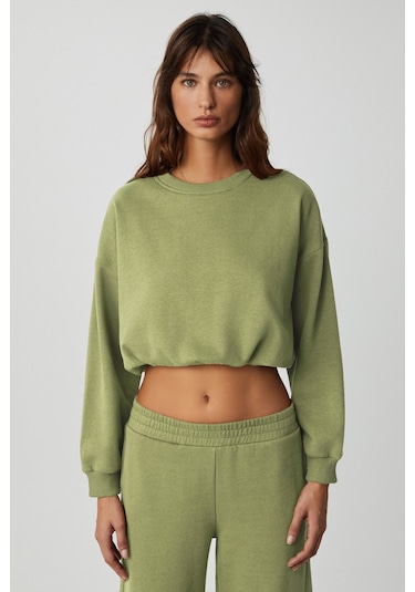 DEWANNA Kadın Uzun Kollu Crop Yeşil Eşofman Takımı