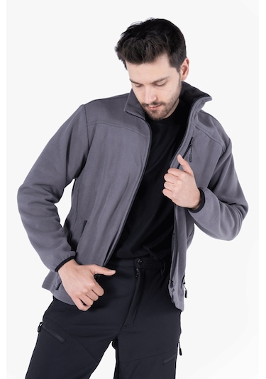 Polar Ceket Tam Fermuarlı 3 Cepli Gri