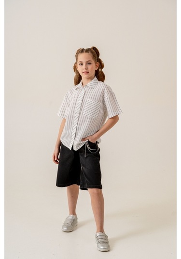 Kız Çocuk Bebe Yaka Yarım Kol Gömlek 3171 Beyaz