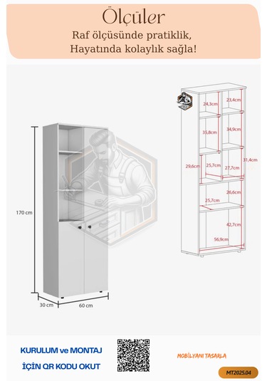 Tamamı Mdf 2 Kapaklı Ve Açık Raflı Çok Amaçlı Mutfak Dolabı/kavan
