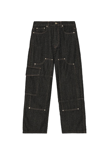 Ganni Şık Fluffy Denim Işçi Jean Pantolon Siyah