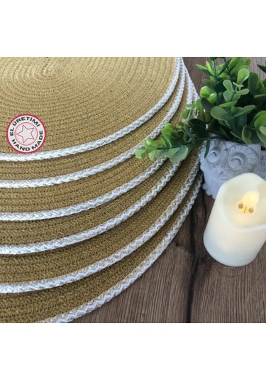 Uretti - Fatma 7987 - El Yapımı Hardal Renk Doğal Pamuk İp 6'lı Supla Takımı - 33 X 40 Cm Hardal