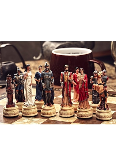 Sparta - Truva Satranç Takımı Şah 8 Cm Hektor, Aşil Ve Truva Atı Nın Destansı Çatışması