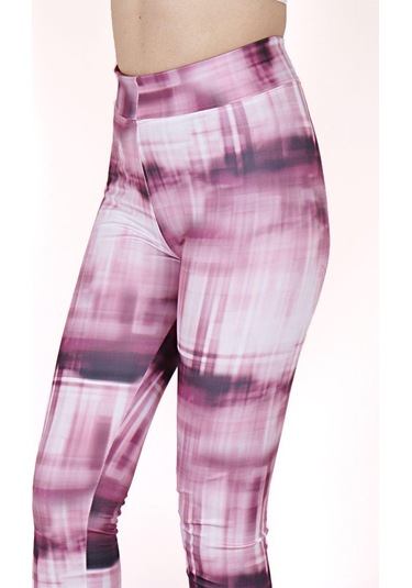 Kadın Renkli Çizgi Desenli Yüksek Bel Spor Tayt Pembe-mor Siyah Çizgili