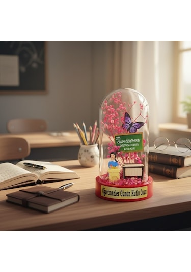 Sıralı Biblolu Ters Fanus - Öğretmenler Günü Hediyesi