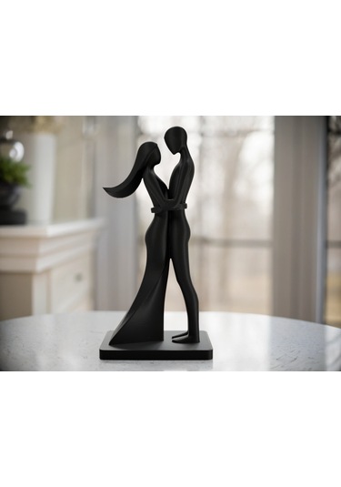 Sevimli Sevgililer Günü Heykeli Siyah Renk Hediye Lik Obje