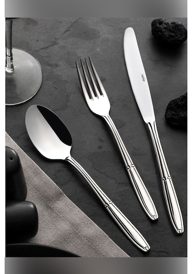 Nehir Buket Sade 12 Kişilik 72 Parça Çatal Kaşık Bıçak Takımı Gri