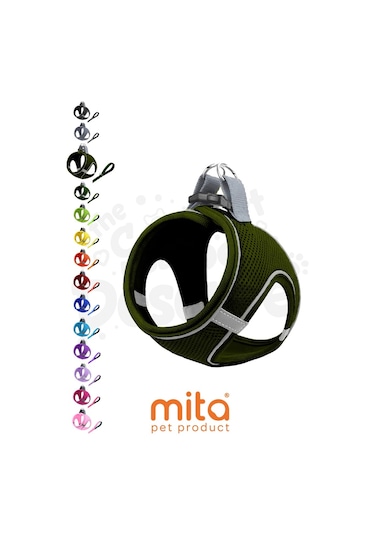 Mita Air Mesh Kedi Köpek Göğüs Tasması Çift Reflektörlü, Terletmeyen Haki