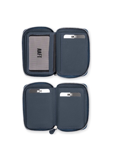 Mft Leather Hakiki Deri Unisex Fermuarlı Cüzdan Lotus 1616 Flother Mat Lacivert