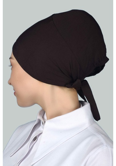 Altobeh Kadın Pratik Dikişsiz Bağcıklı Kaymayan Tesettür Penye Bone - Koyu Kahverengi